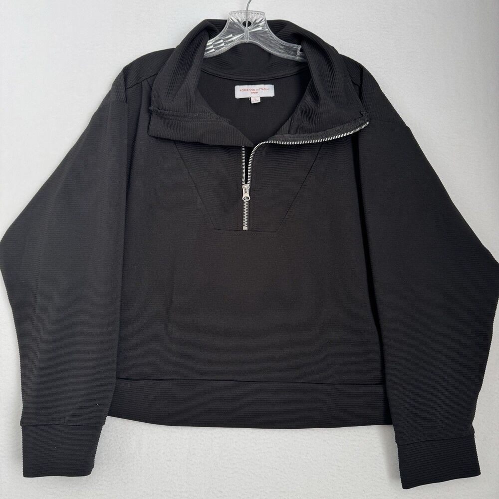 Adrienne Vittadini Sport Women L Black Quarter Zip Pullover Textured Athleisure